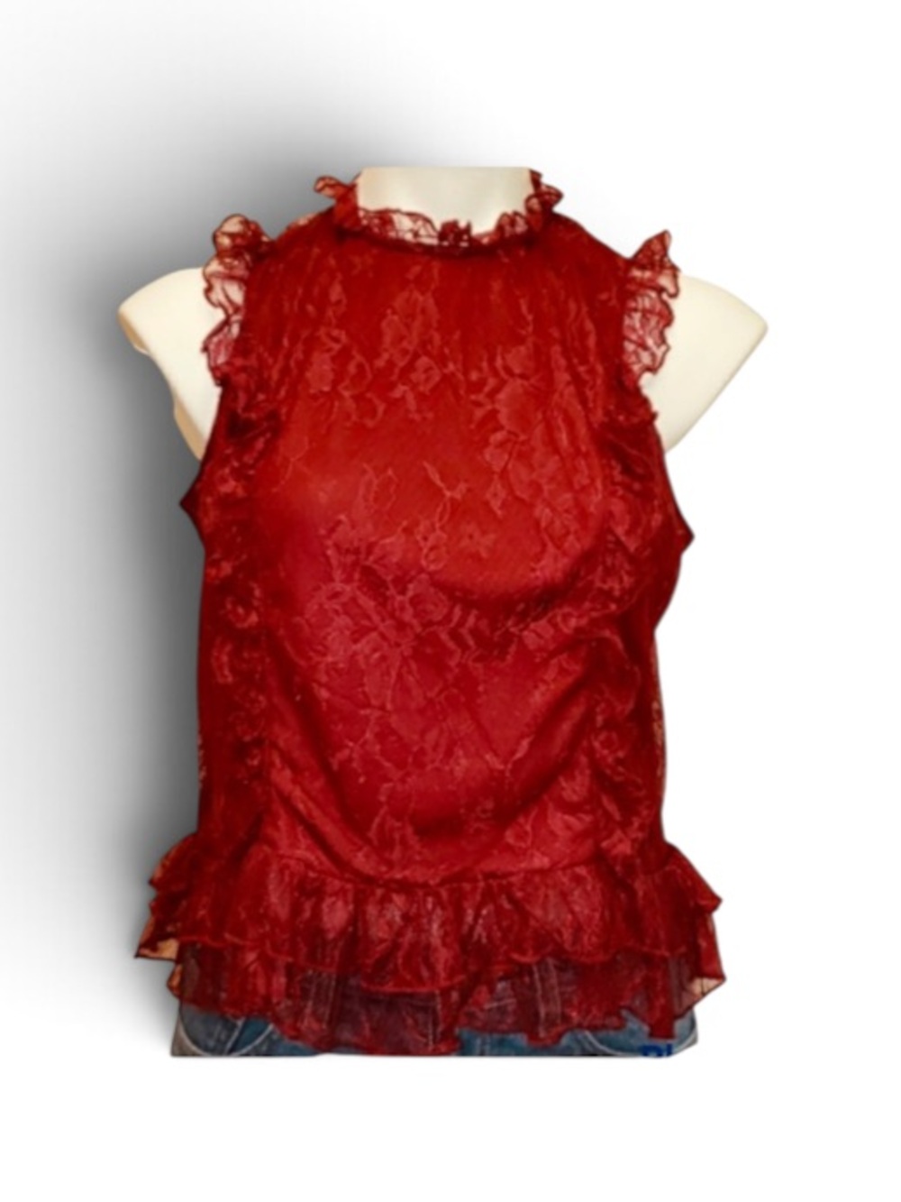 Sleeveless Lace Blouse Daily Special Women's Size Medium NWOT Cranberry Red